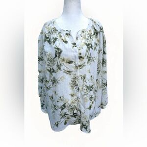 Rose + Olive Blouse Top Women L Floral Button Up Gauzy Lightweight Coastal
